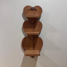 Vtg Country Primitive Wooden Triple Heart Wall Shelf Rustic Farmhouse Decor 20"