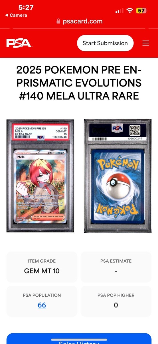 PSA 10 Mela 140/131 Ultra Rare Prismatic Evolutions Pokemon Card