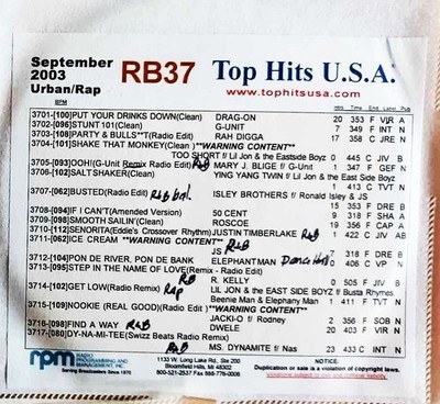 TOP HITS USA RADIO BROADCAST PROGRAMMING URBAN RAP CD SEPTEMBER 2003 RB37