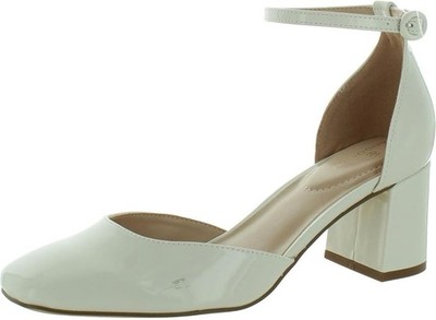 Bandolino Lets Add Square Toe Block Heel Ankle Strap Pumps Ivory Size 10M