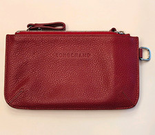 Longchamp Logo Red Solid Zip Pouch Wallet Wristlet Credit Card Slots Women s