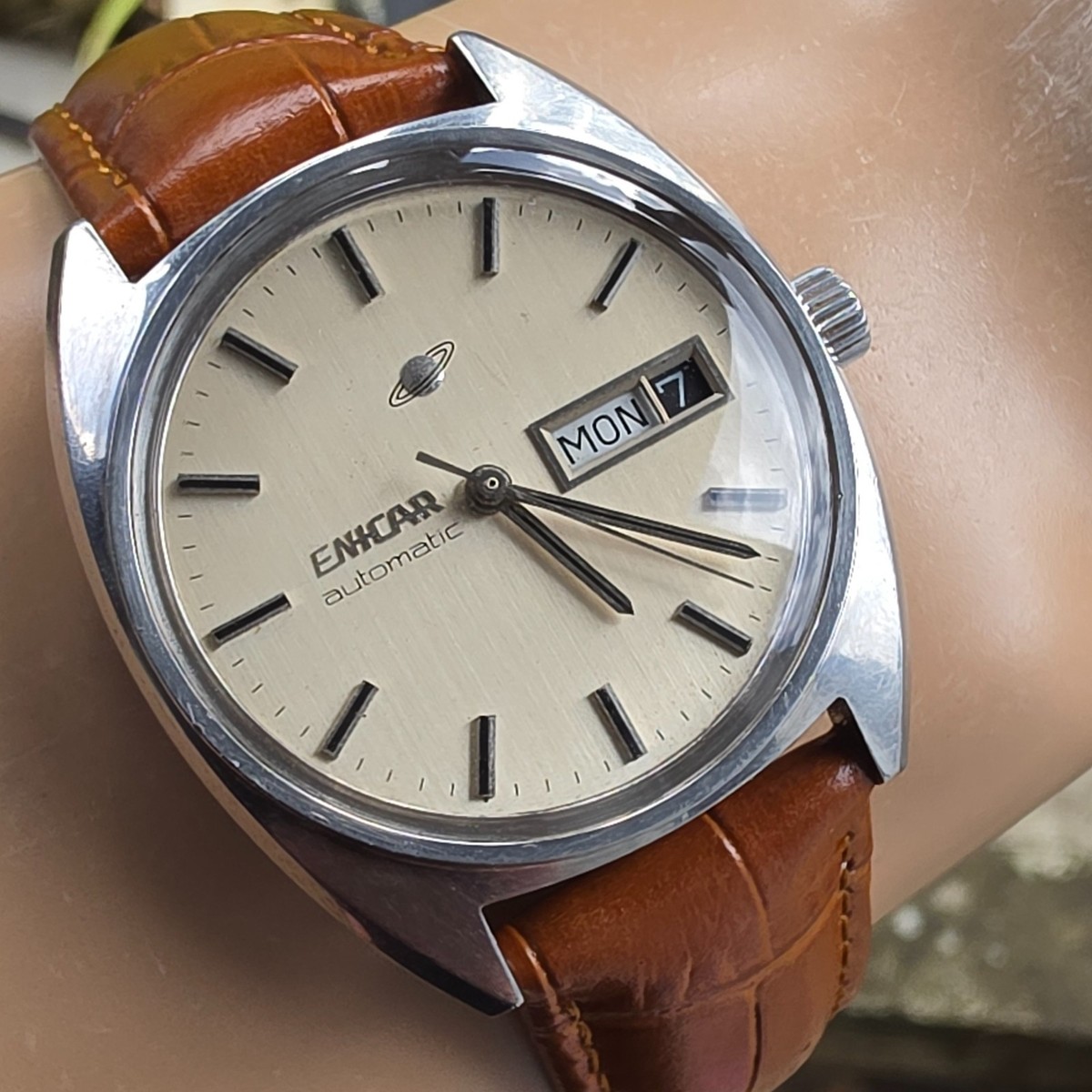 Vintage ENICAR Ocean Pearl men's automatic watch day/date swiss