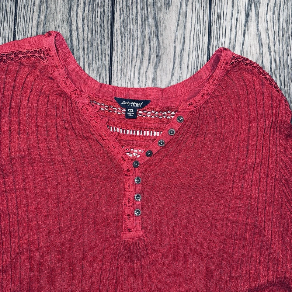 Lucky Brand Linen Drop Needle Long Sleeve Henley Burgundy Red Wine Size XXL - Image 2 of 4