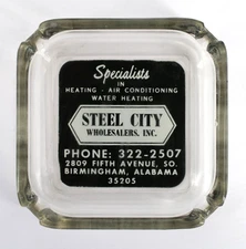 Vintage Marketing Glass Ashtray Steel City Wholesalers Birmingham AL
