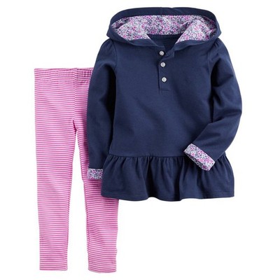 Carters Infant Girls Pink & Blue Striped 2 Piece Outfit Shirt & Leggings 12m