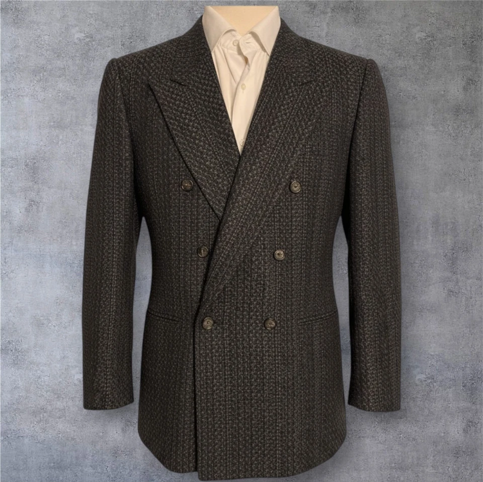 Chaqueta Blazer Abrigo Deportivo JONES NY Vintage Para Hombre Doble Pecho 42R Lana Marrón Foto 2 de 4