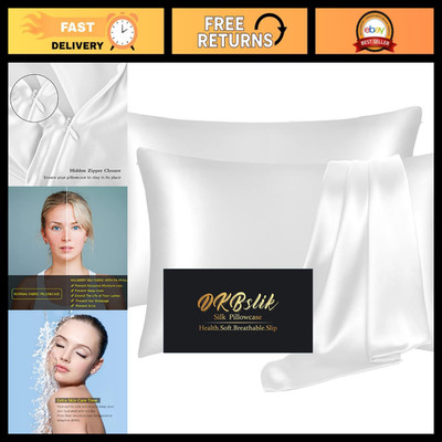 Silk Pillowcase Set of 2, Queen Size Mulberry Silk for Hair & Skin, Anti-Acne, H