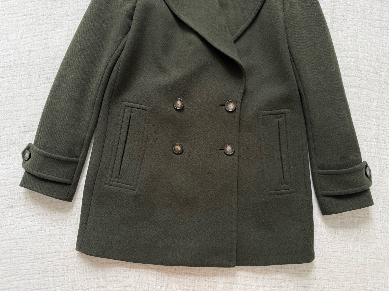 Reiss Felix Double Breasted Wool Peacoat Khaki Green UK 10 image 6