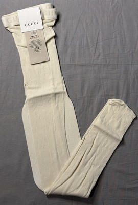 Gucci GG Supreme Ivory Tights with Logo Waistband Women s Size M Authentic