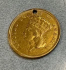 1853 $3 Indian Princess Head Dollar Gold Coin Holed No Reserve Auction