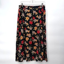 Sag Harbor Petite Maxi Skirt Black Floral Button Front Rayon Casual Tropical PL