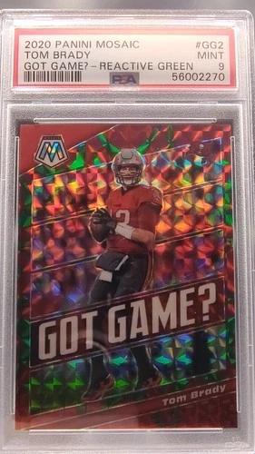 Tom Brady 2020 Mosaic Got Game Prizm Reactive Green /89 Buccaneers PSA 9 Card