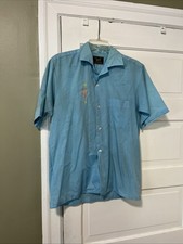 Vtg Sears Short Sleeve Button Shirt Mens S 14-14.5 Blue Perma Prest Duralon USA