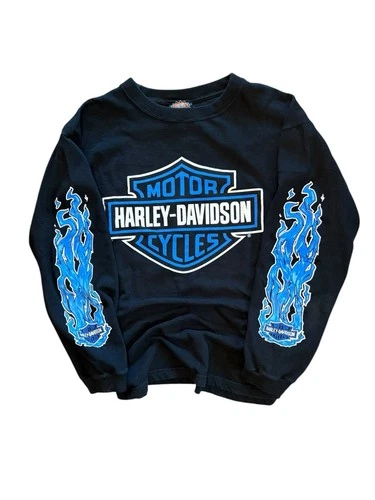 New Zealand Rare Harley Davidson Blue Flame Sh 1990s vintage concert t-shirt, vintage, single stitch, B+ condition