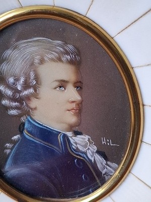 Zertifizierte & signierte handgemalte Miniatur   Mozart   Vintage Sammlerstück