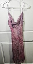 Vtg Betsey Johnson Silk/Poly Slip Drape Front Beaded Trim Tie Dye Y2K 10 Petites