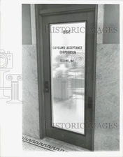 1967 Press Photo Office door of Cleveland Acceptance Corporation and Elsims Inc.