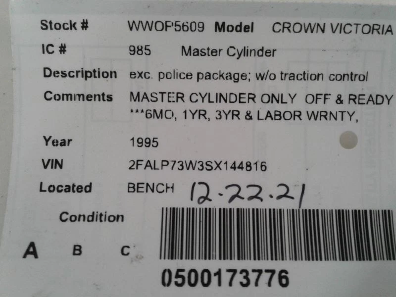 制动主缸不包括警察套装适用于 95-96 Crown VICTORIA 577035 — 第 4/4 张图片