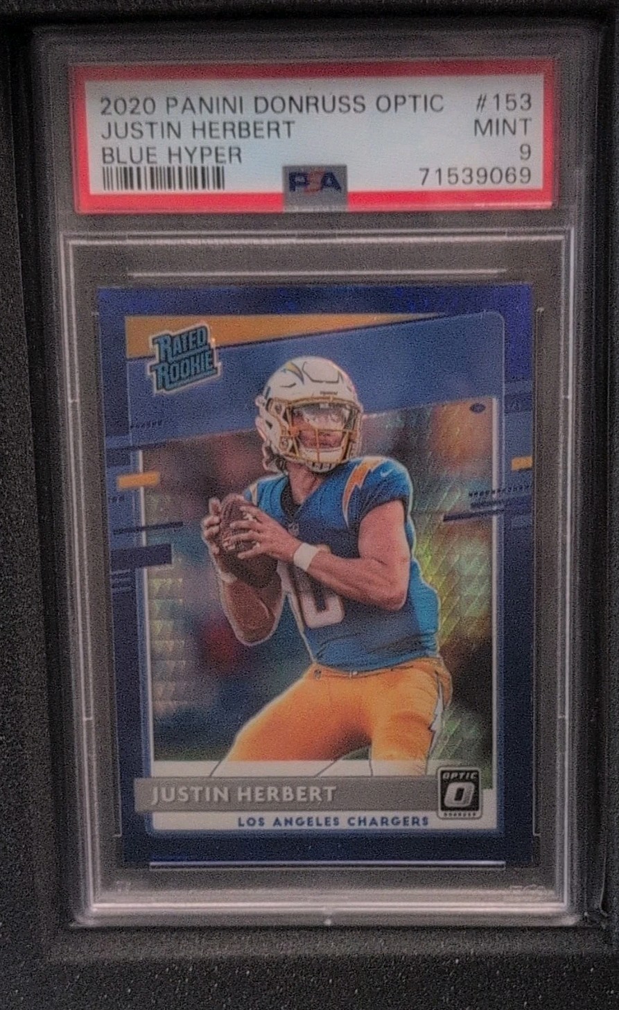 2020 Panini Donruss Optic Rated Rookies Justin Herbert #153 Blue Hyper PSA 9