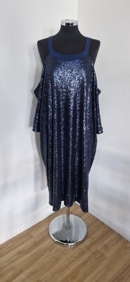 ASOS Curve Kleid blau Pailletten Gr. 28 Weihnachten Midi Cold Shoulder Party 