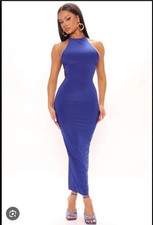 Fashion Nova GOTTA HAVE YOU BLUE RUCHED MIDI DRESS SIZE SMALL NWT