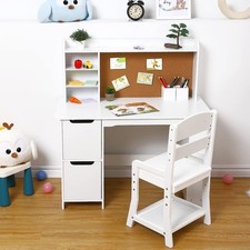 Kids Desk and Chair Set,Wooden Study Table with Bookshelf,Storage,Bulletin Board
