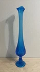 Fenton MCM vintage colonial blue thumbprint pedestal Swung Glass Bud Vase