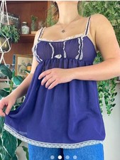 Y2K Victoria Secret Sheer Lace Trim Milkmaid Camisole Top MED Babydoll Coquette