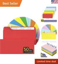 50 Pack Colored Self Seal Security Envelopes, 4-1/8" x 9-1/2", 24 lb, Seal Se...