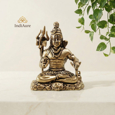 Small Brass Lord Shiva Idol 2  | Meditating Bholenath Murti | Hindu Puja Statue