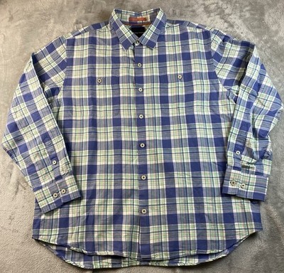 Tommy Bahama Mens XL Linen Cotton Blue Green Pink Plaid Long Sleeve Shirt