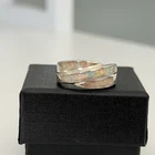 Vintage 925 Sterling Silver Fire Opal Inlay Triple Row Band Ring Size 7