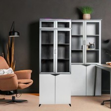 Szafka biurowa Szafka na dokumenty z 2 szklanymi drzwiami Biała, Dużo miejsca do przechowywania, Szafka na meble biurowe