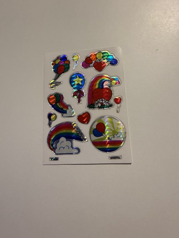 VINTAGE Stickers Prismatic Vending Machine Rainbow Hearts Balloons Clouds