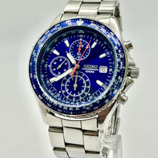 SEIKO Flightmaster Pilot 7T92-0CF0 Blue Quartz Chronograph Men's Watch Japan