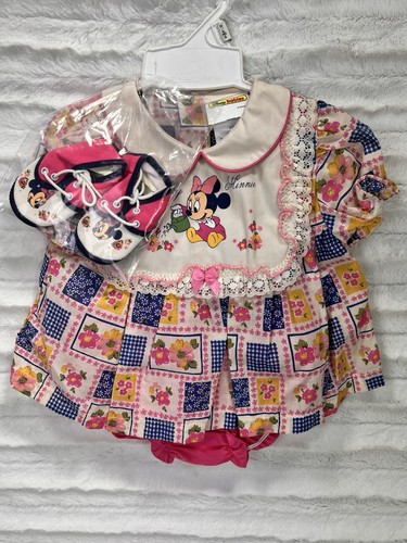 NEW VINTAGE Disney Babies Minnie Mouse Dress Shoes Set Outfit 0-6 Months