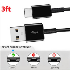 3ft USB Type C Data Cable Fast Charging USB-A to USB-C Charger Cord For Phone