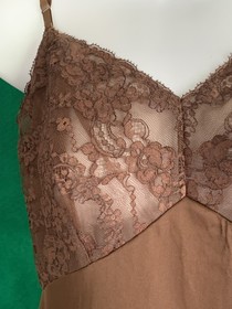 Vtg Van Raalte Chocolate Brown Nylon Full Slip Dress Lace Hem Fairy Grunge Sz 36