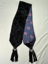 Vintage Art Deco Black Faux Fur Stole SCARF Tassel Ends Satin Lined Retro