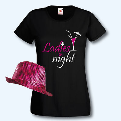 T-Shirt Junggesellenabschied Damen Ladies night Paillettenhut JGA T-Shirt 