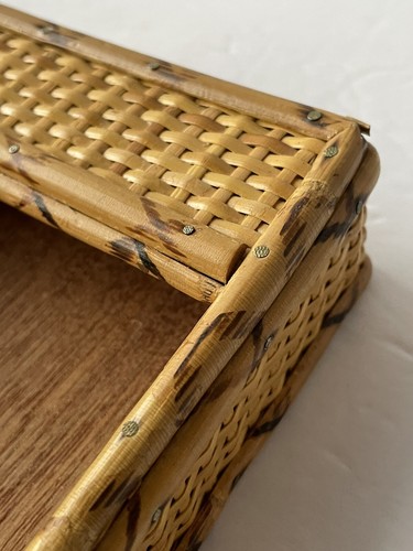 Vintage Woven Wicker Rattan Note Paper Pad Holder Desktop Elizabeth Arden 4"x6" - Picture 5 of 14