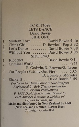 David Bowie Let’s Dance New Zealand Cassette - Picture 2 of 4