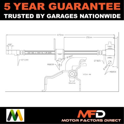 Brake Hose Front Left Motaquip Fits Ford Transit 2000-2006