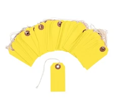 100 Small Yellow Inventory Tags 3 1/4" x 1 5/8" Size 2 Pre-strung with String