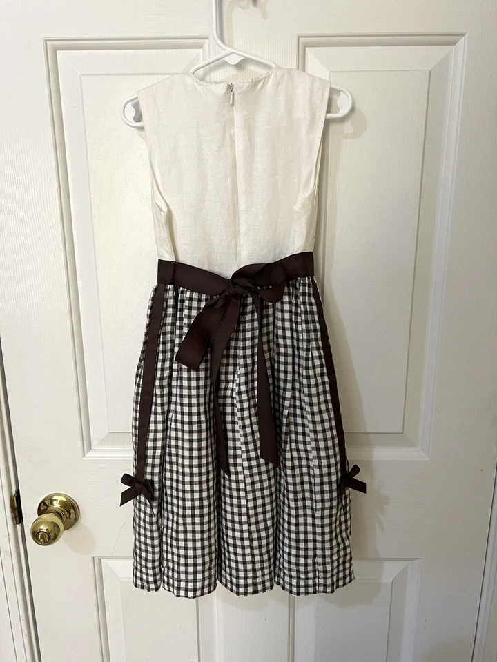 Children’s Place Linen Gingham Brown and White Dress with built in slip, 5 - Image 3 of 4