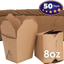 [50-Pack] Mini Brown Chinese Takeout Boxes Recyclable 8 Oz Cartons by Avant Grub