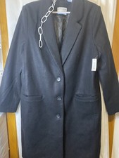 ladies black long new lined coat size large with pockets