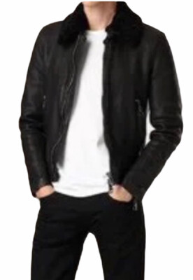 BURBERRY BRIT Iconic Quilted Black Leather Jacket Shearling