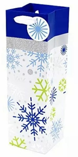 Confezione da 2 sacchetti regalo bottiglia natalizia Hallmark (fiocchi di neve) 13”x4”x4”.  C1 - Foto 3 di 4