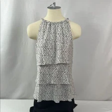 Jackie Jon New York White and Black Tiered Lightweight Sleeveless Blouse Size S
